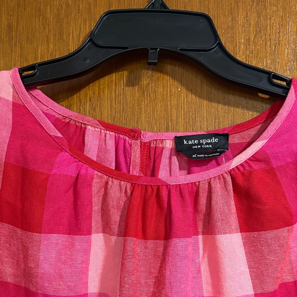 Kate Spade Pink Plaid Ruffle Sleeve Top - Picture 3 of 4